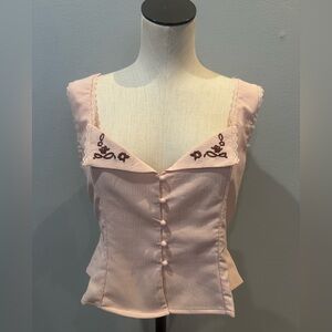 Pink Sleeveless Button-Up Top Embroidery lace crop Small NWT